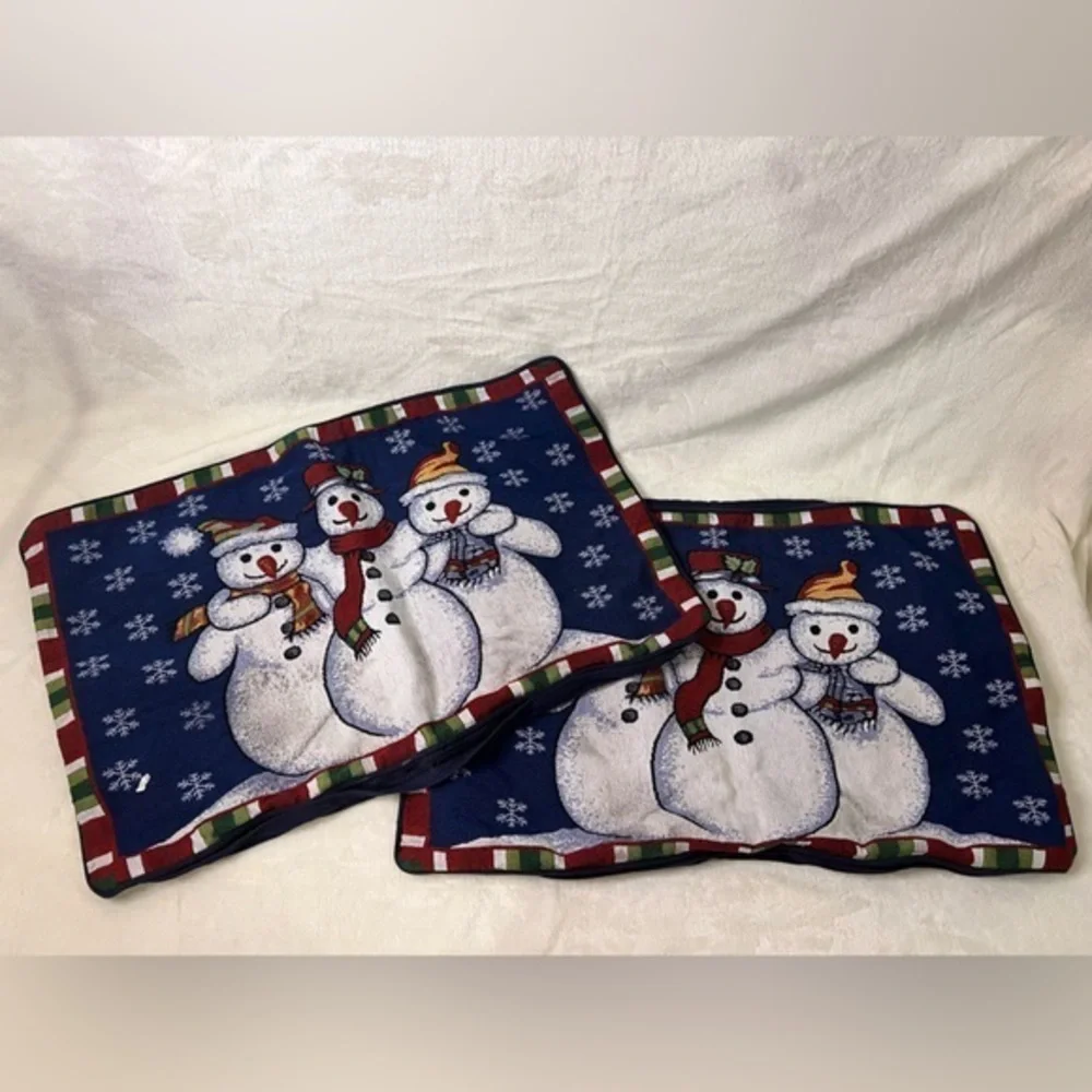 Vintage Set of 2 Snowman Embroidered Pillowcases‎ Only